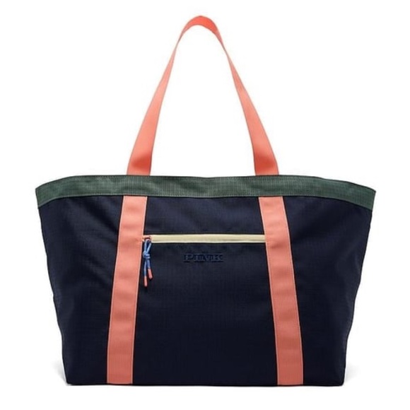 Victoria's Secret PINK XL Weekender Tote Color Block Canvas Beach Bag Navy Peach - Picture 1 of 8